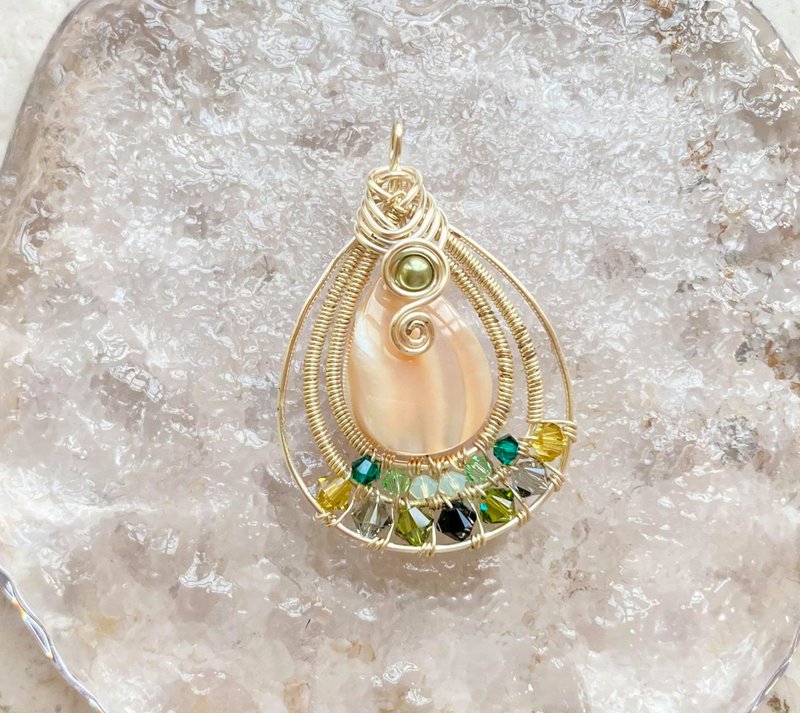 贝壳手作缠绕项链吊坠送链子925纯银戒指裸石宝石轻珠宝半 - 项链 - 宝石 金色