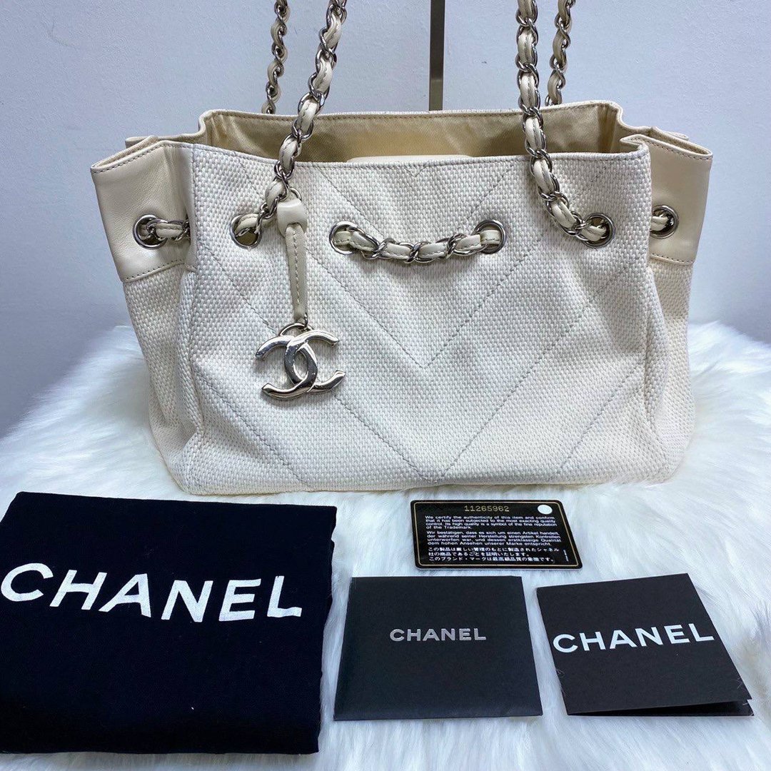 Chanel 小香米白色帆布链带单肩包 - 侧背包/斜挎包 - 其他材质 白色