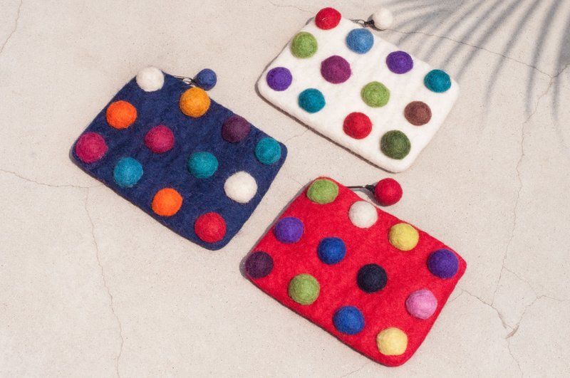 羊毛毡小物袋/羊毛毡收纳袋/零钱包/悠游卡套/羊毛毡钱包-圆星球 - 零钱包 - 羊毛 多色