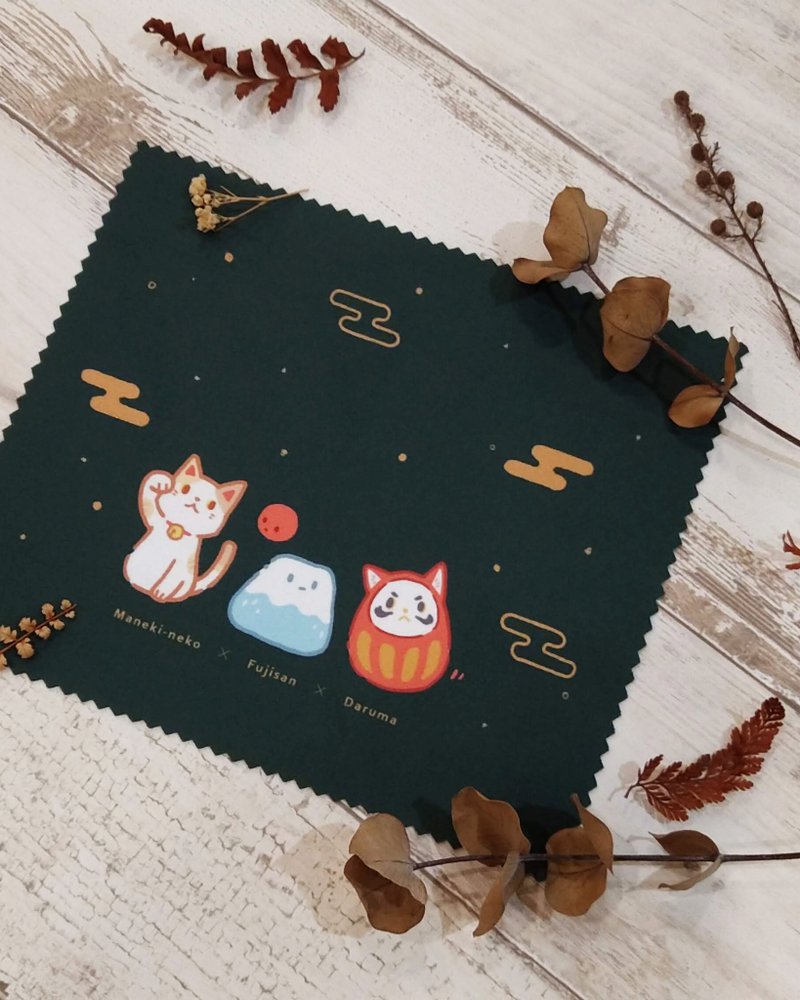 拭镜布 // 日系吉祥物三人组 - 眼镜盒/眼镜布 - 聚酯纤维 绿色