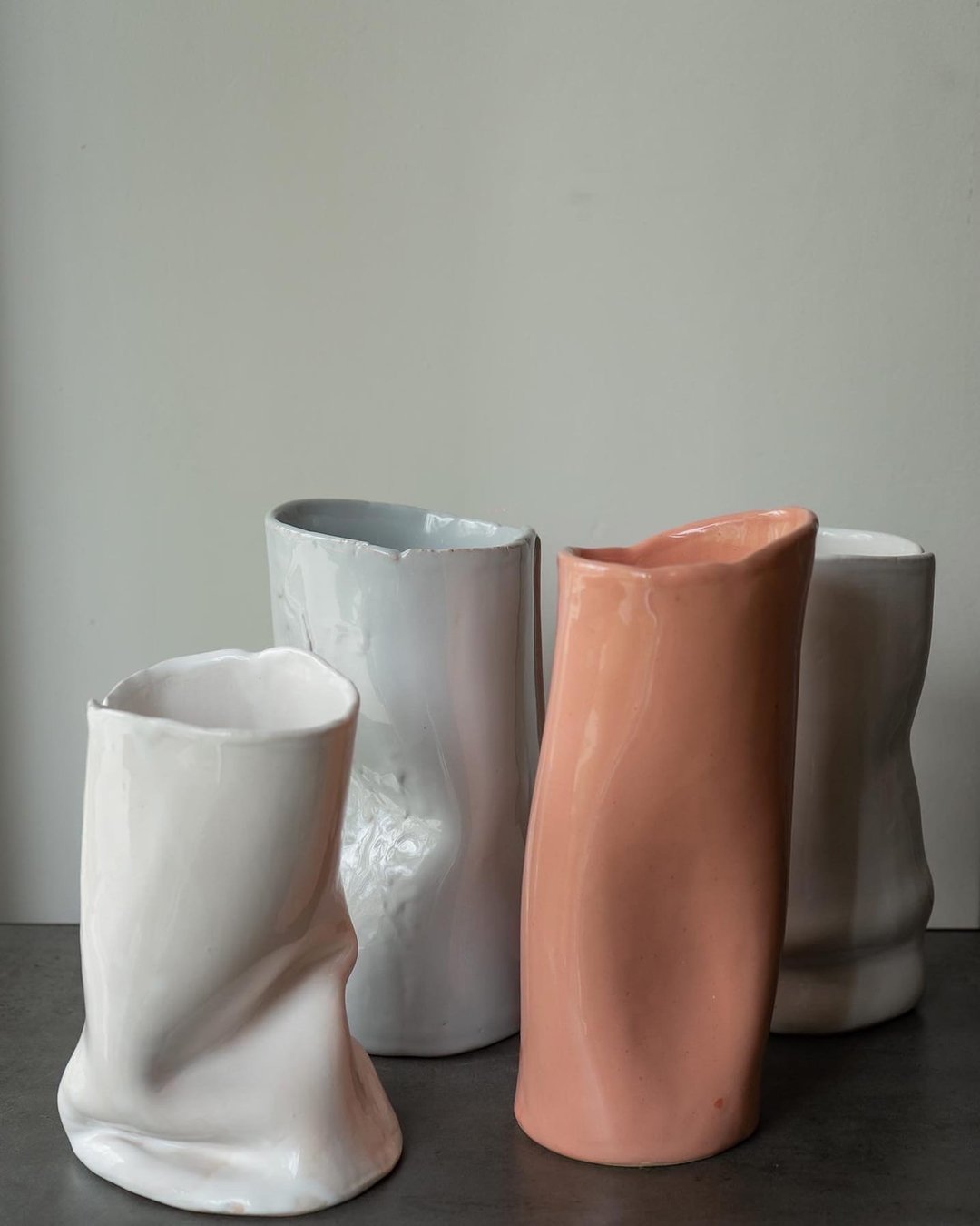 Colorful Nordic Flower Ceramic Vase / Decorative Floral Handmade Vase - 花瓶/陶器 - 陶 灰色