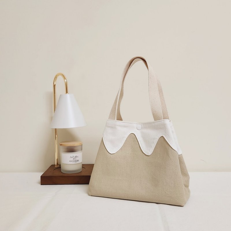 奶茶色富士山手提斜背两用包-无附赠背带 - 手提包/手提袋 - 棉．麻 