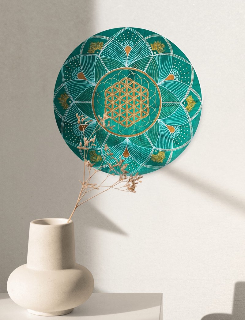 Flower of life symbol, Sacred geometry mandala, Meditation spiritual decor - 墙贴/壁贴 - 压克力 绿色