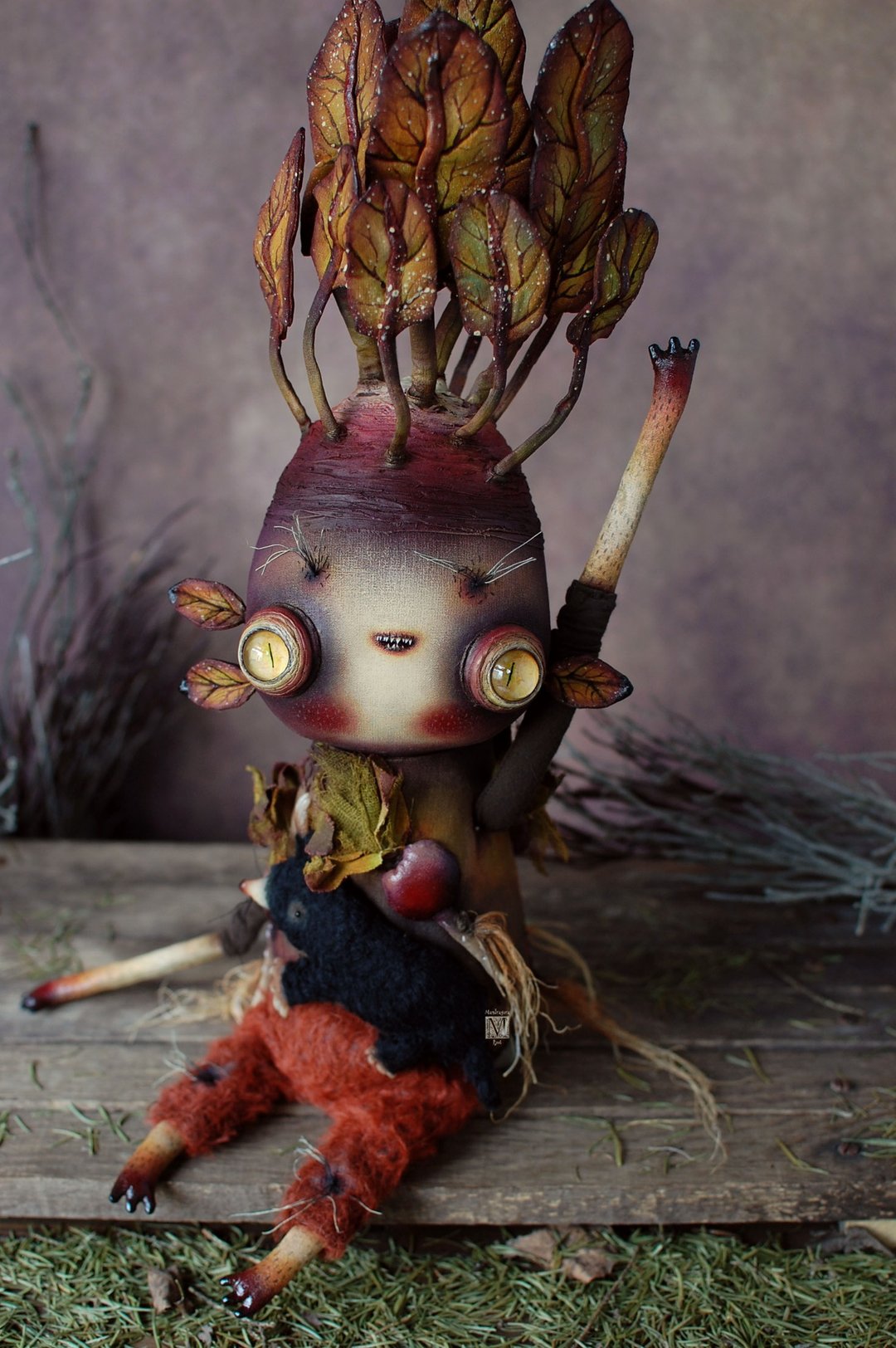Fantasy collectible sculpture, textile vegetable creature, textile doll Beetroot - 玩偶/公仔 - 其他材质 