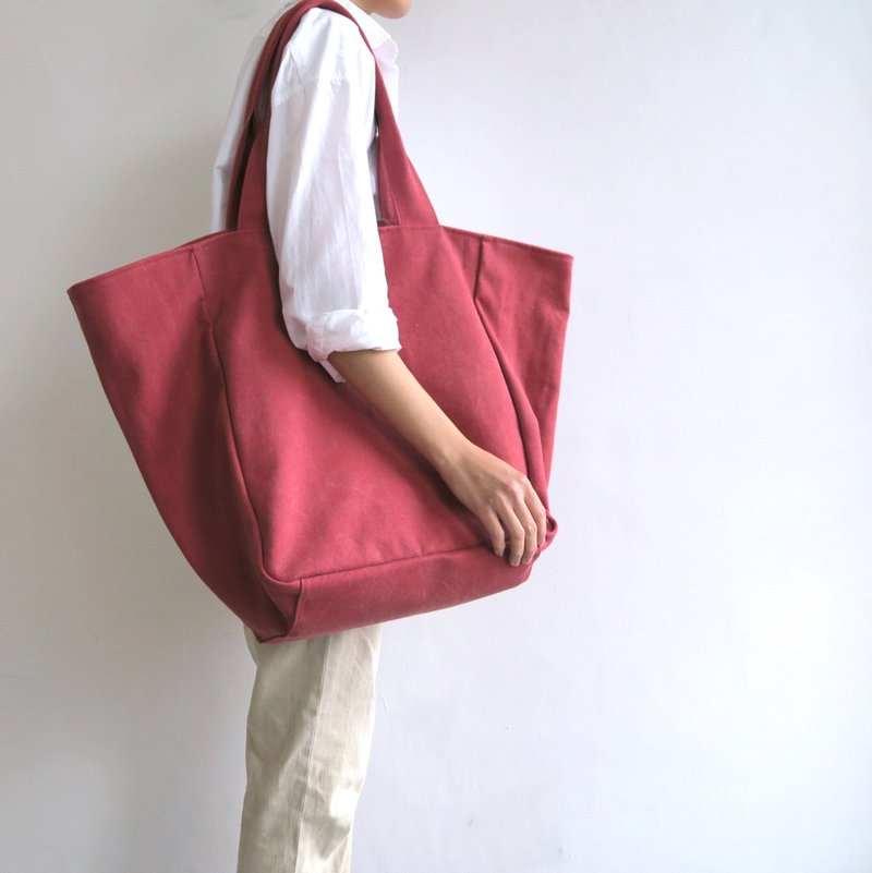 惜福品 大杯-外出工作帆布包 | 长把 | 薄雾梅红 - 侧背包/斜挎包 - 棉．麻 粉红色