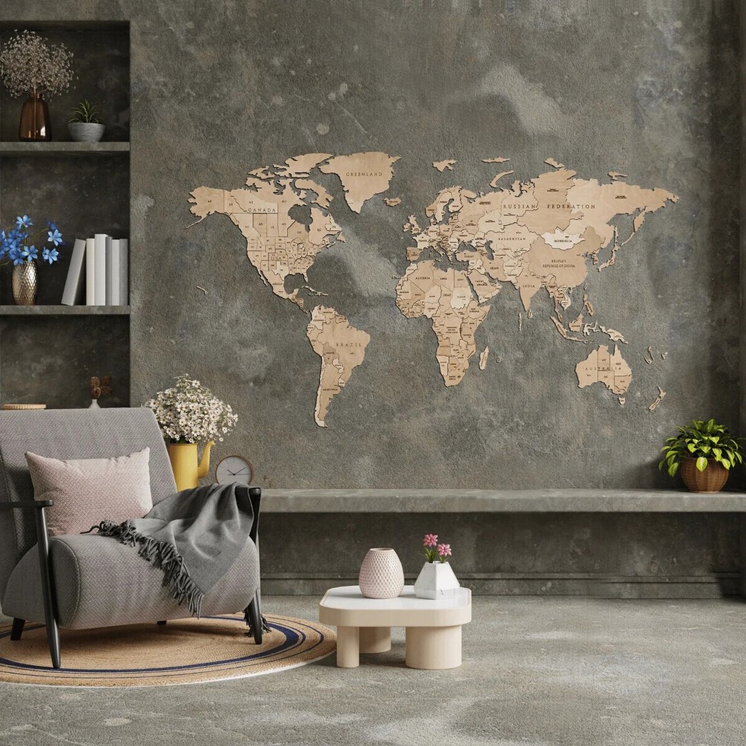 EWA 木质世界地图 (S - 100*55cm) | Nature Me 好窝选品 - 墙贴/壁贴 - 木头 咖啡色