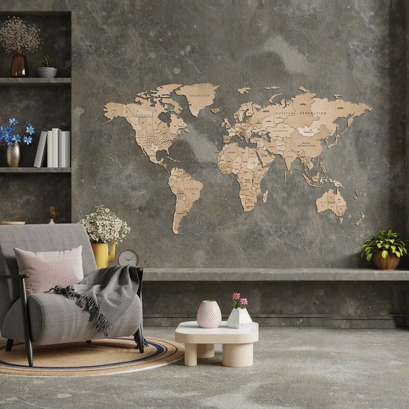 EWA 木质世界地图 (S - 100*55cm) | Nature Me 好窝选品 - 墙贴/壁贴 - 木头 咖啡色