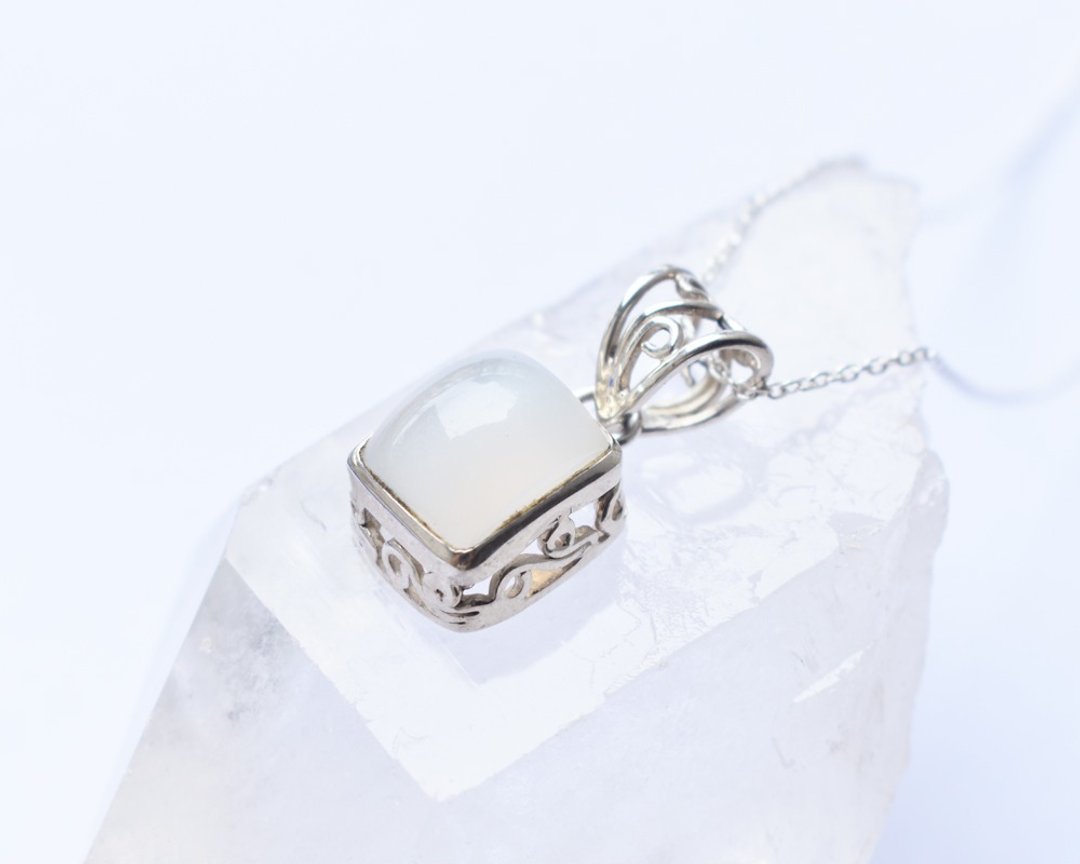 moonstone silver necklace - 项链 - 石头 白色