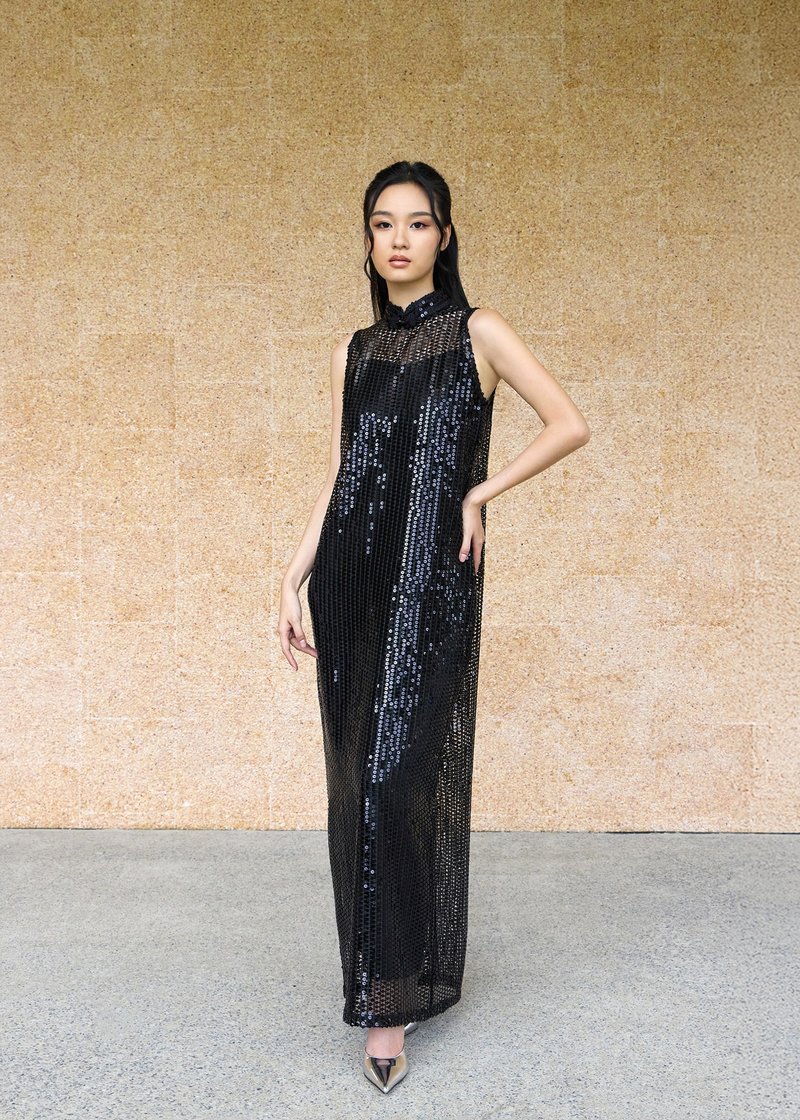 两件式蕾丝衬裙旗袍 |晚装礼服 |香港设计|古典|气质|中西合璧 - 旗袍 - 聚酯纤维 黑色