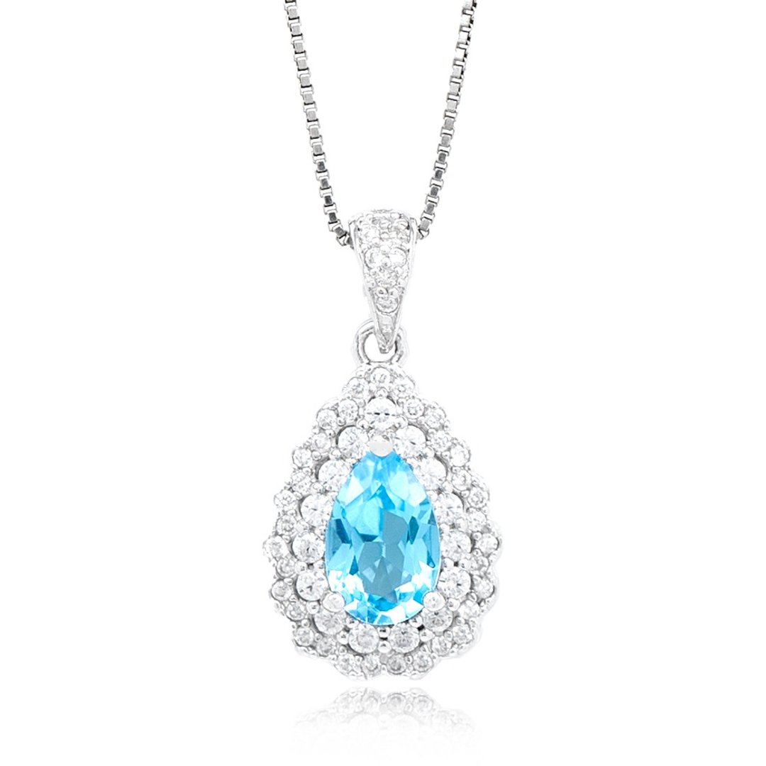 【正佳珠宝】托帕石 瑞士蓝 1.1ct 梨形吊坠 托帕石吊坠 方晶锆石 - 项链 - 宝石 多色