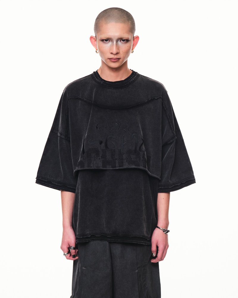 Washed Double Tee - 男装上衣/T 恤 - 棉．麻 黑色