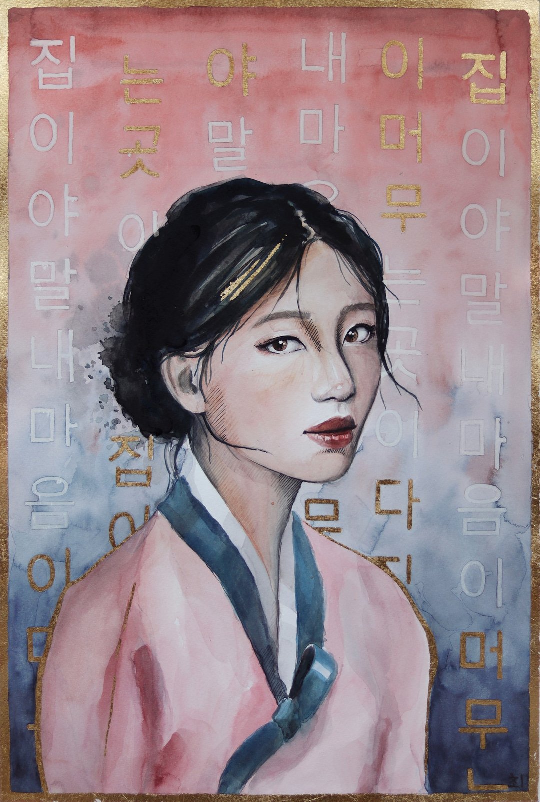 Woman in hanbok . Original painting. Wall art - 墙贴/壁贴 - 纸 