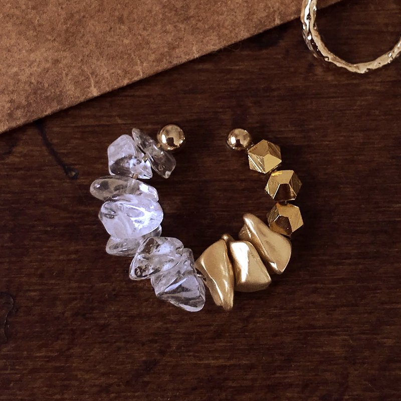 2 款 - 天然 Sazare 水晶和金耳环 - 耳环/耳夹 - 水晶 透明