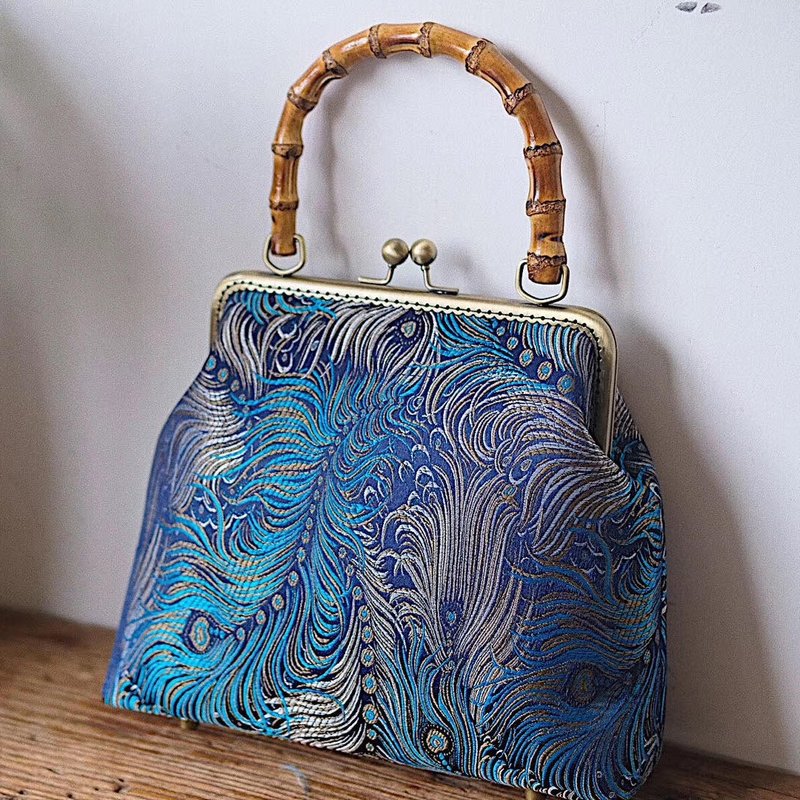 原创古风提花织锦缎口金包 手提包 旗袍包手拿包 母亲节 生日礼物 - 手拿包 - 棉．麻 