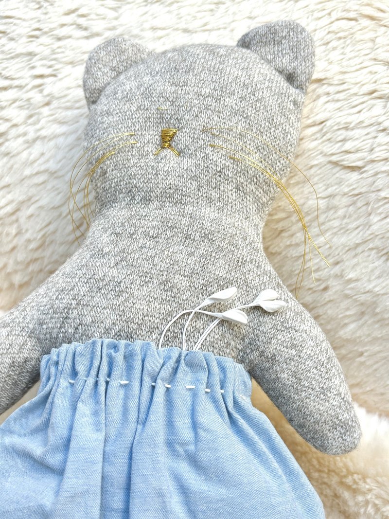 猫咪玩偶 【蓝色裙子】 - 玩偶/公仔 - 棉．麻 灰色