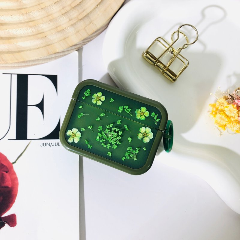 清凉绿压花耳机壳,搭配AirPods 1,2,3,4,AirPods Pro 2,精美礼物 - 耳机 - 植物．花 