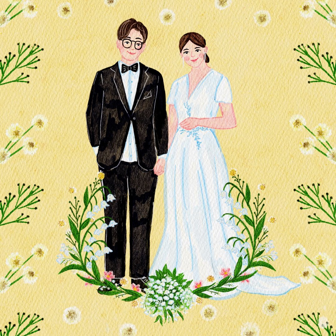 【定制】 电子档 婚纱似颜绘 谢卡 结婚喜帖 婚礼背板 清新水彩 - 喜帖 - 其他材质 粉红色
