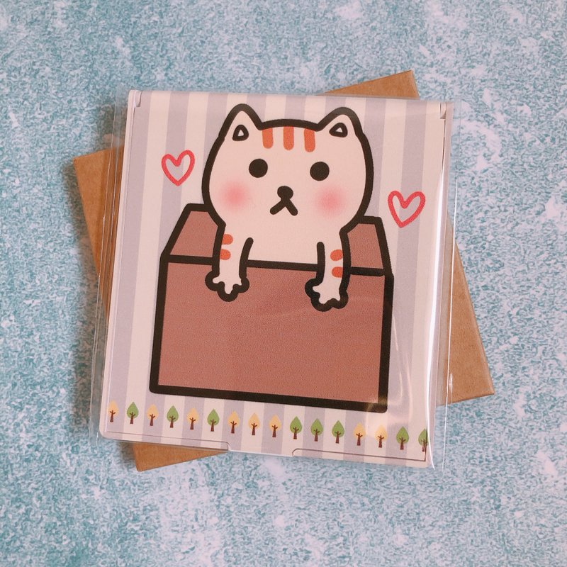 猫咪 箱子猫 手绘 方形镜子 - 彩妆刷具/镜子/梳子 - 塑料 白色