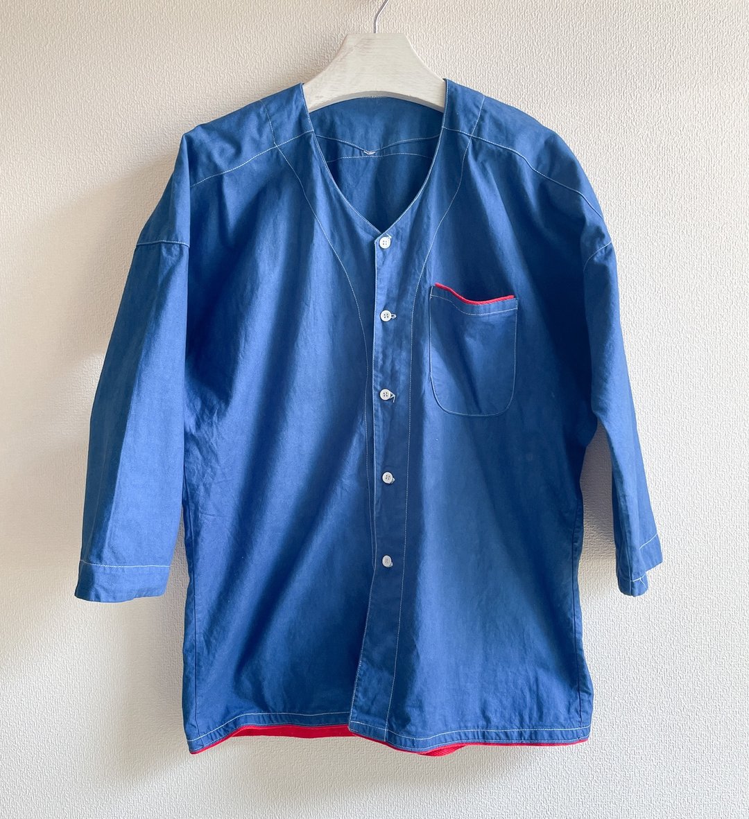 日本制 手染 蓝染 衬衫 aizome japanblue 纯棉 七分袖 - 女装衬衫 - 棉 蓝色