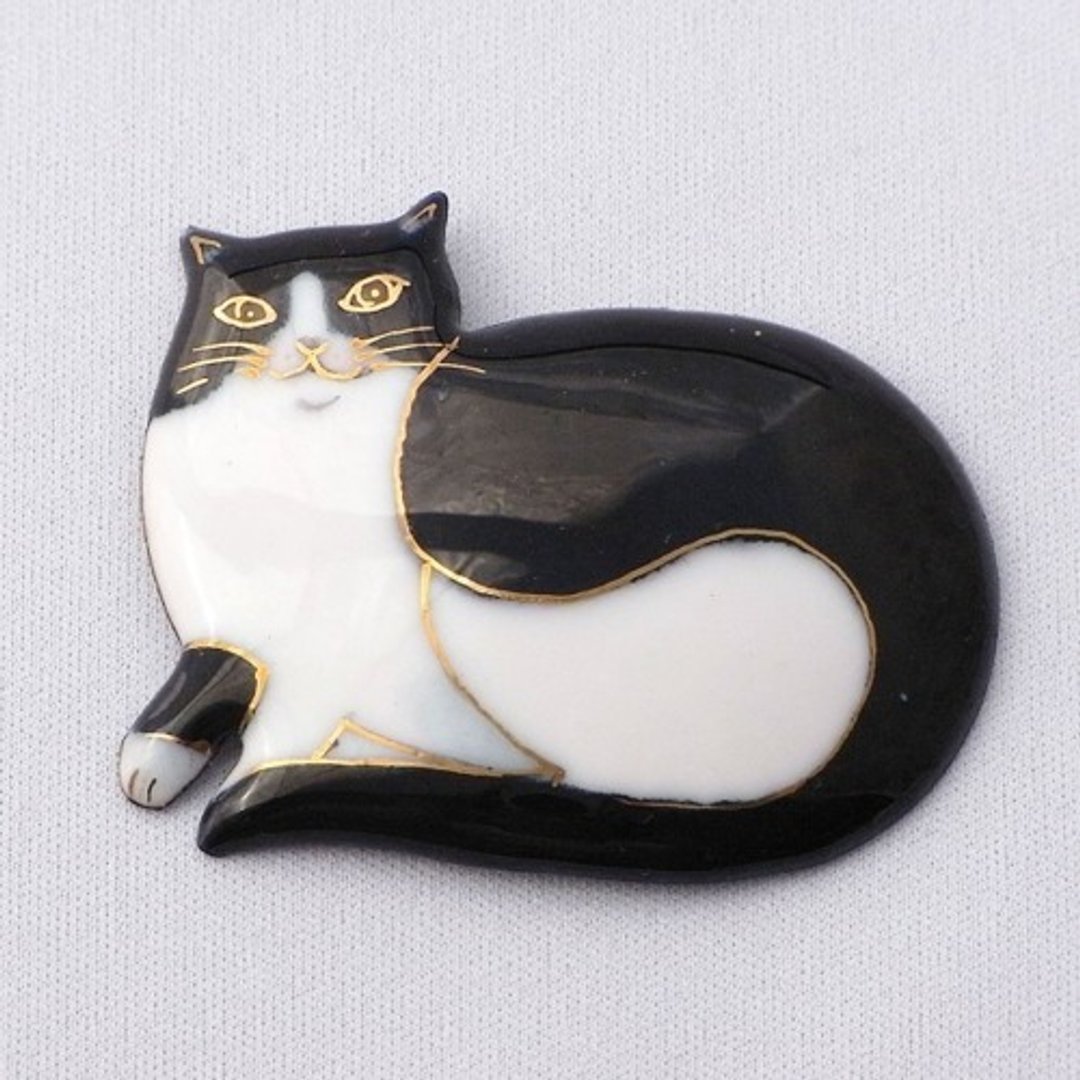 横卧八割猫七宝烧胸针 - 胸针 - 其他金属 黑色