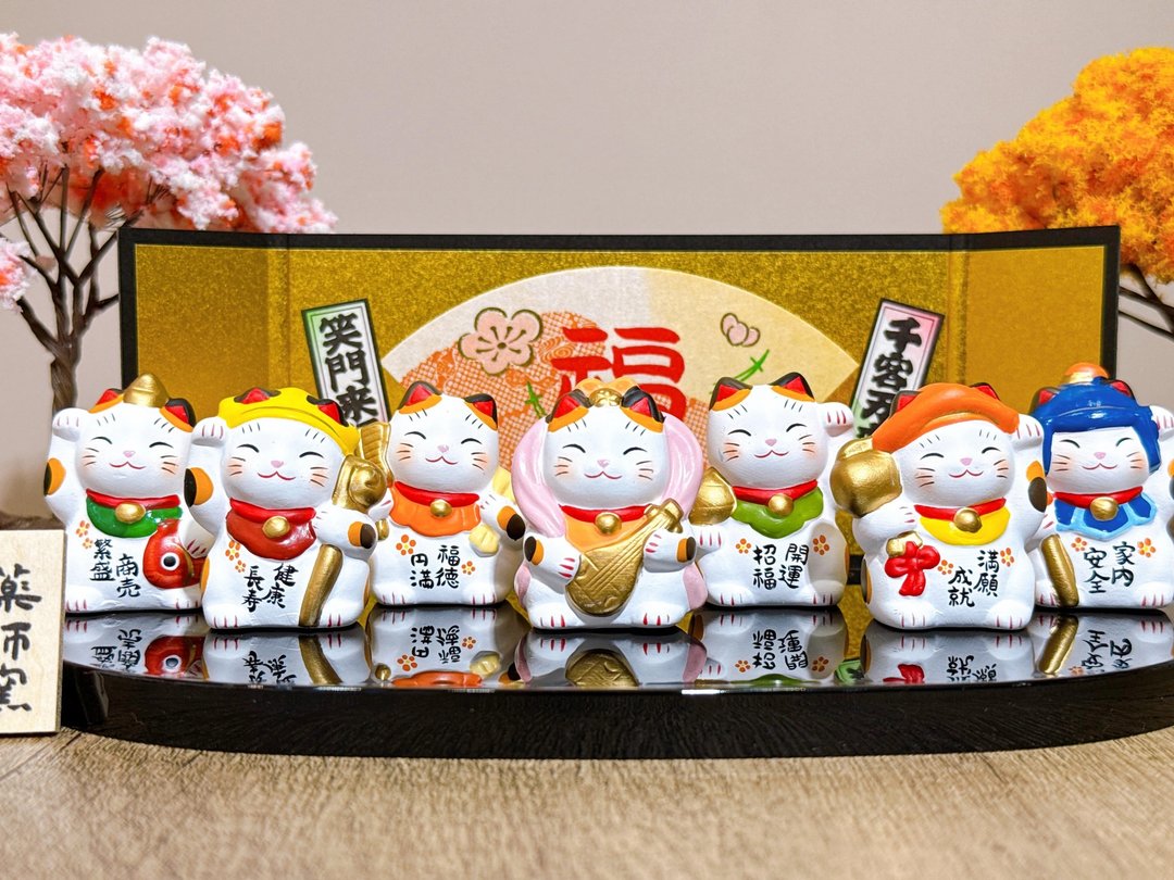 【七福招财】日本锦彩七福神招财猫 套装 - 摆饰 - 瓷 白色