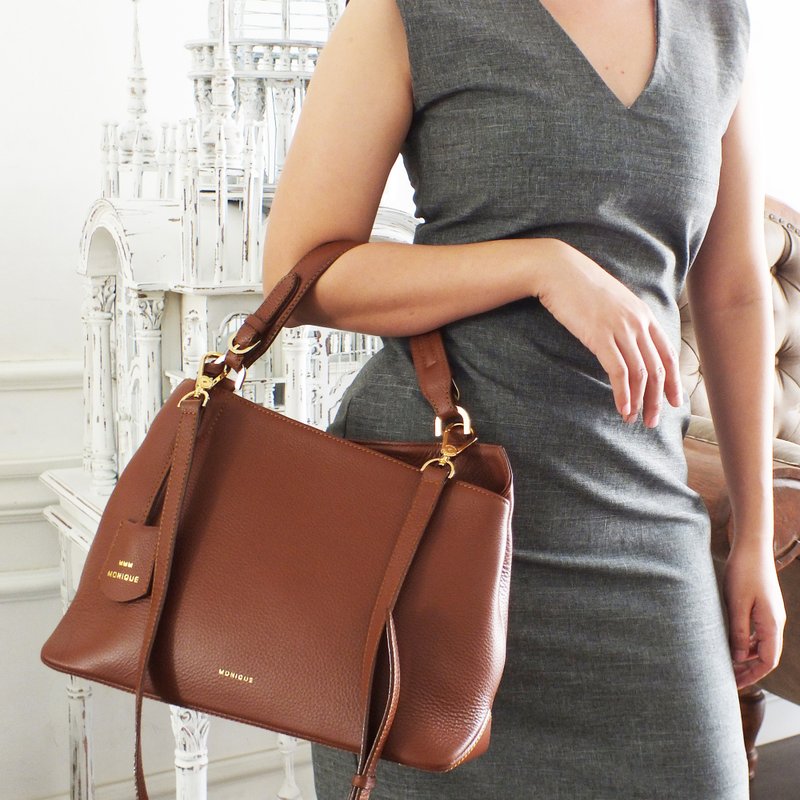 腋下包 MONIQUE ATELIER - 单肩包 Kate Shoulder Bag - 手提包/手提袋 - 真皮 咖啡色