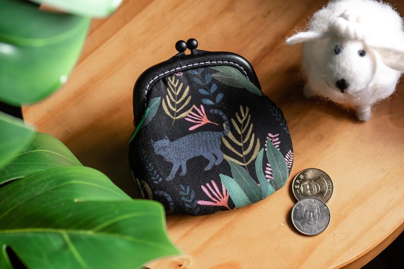 【丛林的小黑猫】零钱包#小口金包#可爱#日系#收纳 - 零钱包 - 棉．麻 黑色