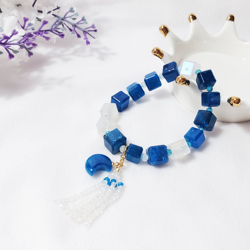 顶级蓝磷灰石 月亮 蓝月光 智慧 事业 收藏 手链 单品 礼物 - 手链/手环 - 宝石 蓝色