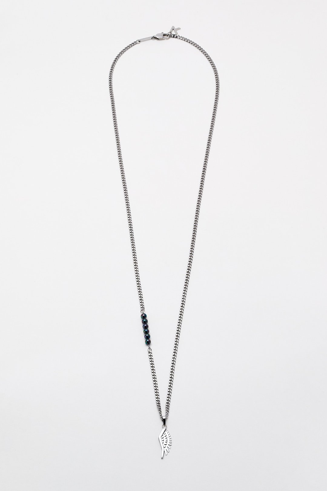 Robot Wing Necklace Silver & Black Pearl (760mm) 颈链 - 项链 - 不锈钢 