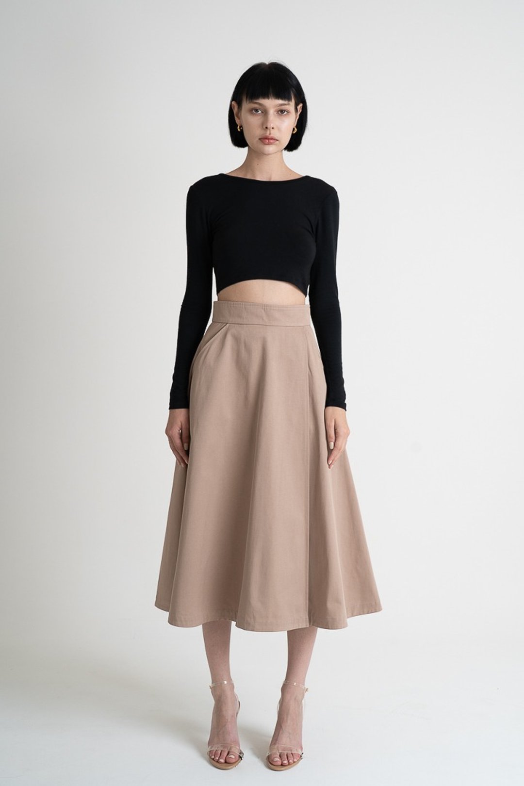 High Waist Pleated Skirt | 高腰工装布修身伞裙 - 裙子 - 聚酯纤维 卡其色