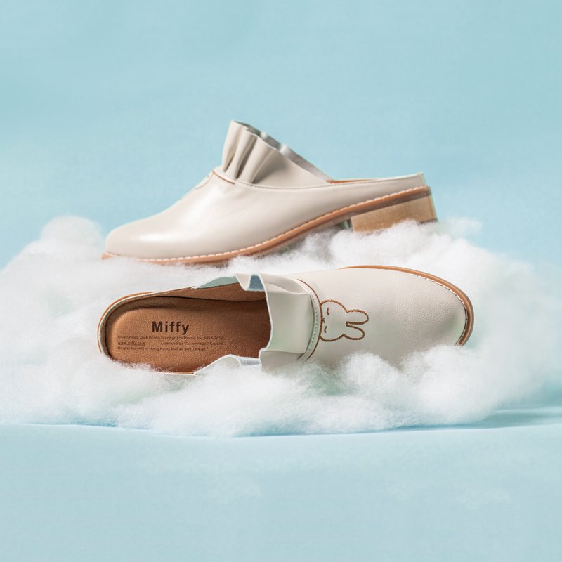 晚安Miffy_羊皮拖鞋 - 女款休闲鞋 - 真皮 白色