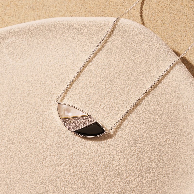 弧形满钻双宝石项链 (黑玛瑙,珍珠母贝) - 项链 - 宝石 