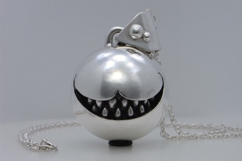 Cheshire Cat smile ball pendant LLL (s_m-P.55) ( 微笑 貓 猫 銀 戒指 指环 爱丽丝梦游仙境 ) - 项链 - 纯银 银色
