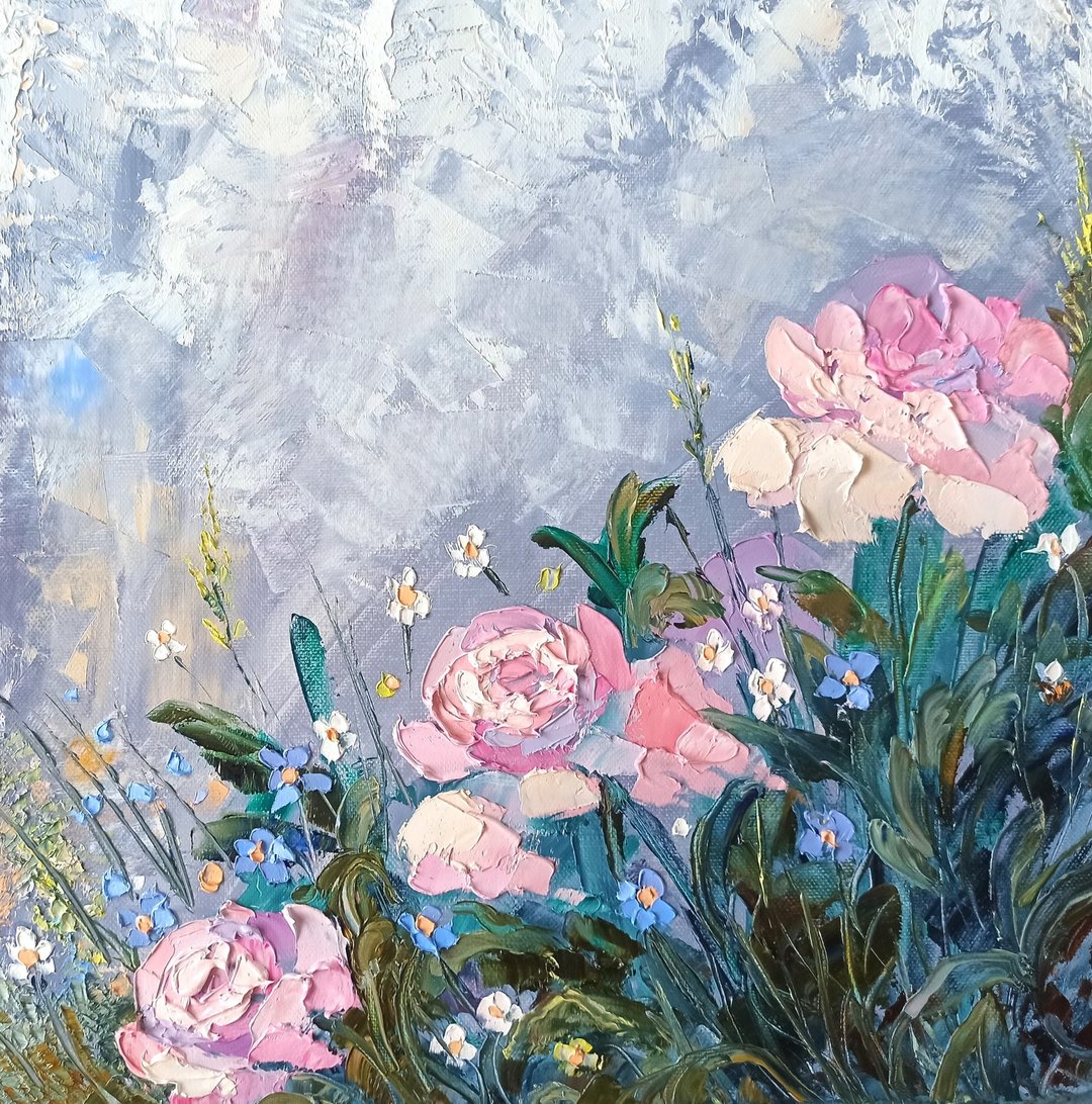 粉红色牡丹画原创艺术花卉油画画布厚涂艺术品 - 海报/装饰画/版画 - 其他材质 粉红色