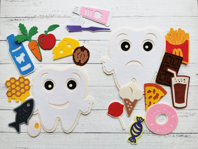 Home game,兒童玩具 ,益智玩具,Set of felt LET'S LEARN TO EAT AND BRUSH TEETH - 玩具/玩偶 - 其他材质 多色