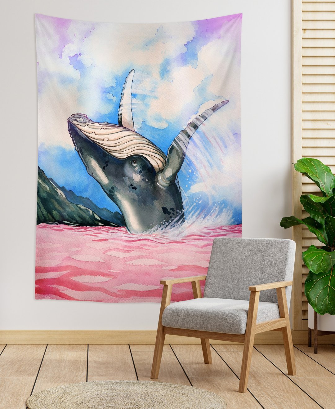 豆腐鲨点点 spot whale shark 鲸跃击浪水彩挂布/布幔 - 海报/装饰画/版画 - 其他人造纤维 