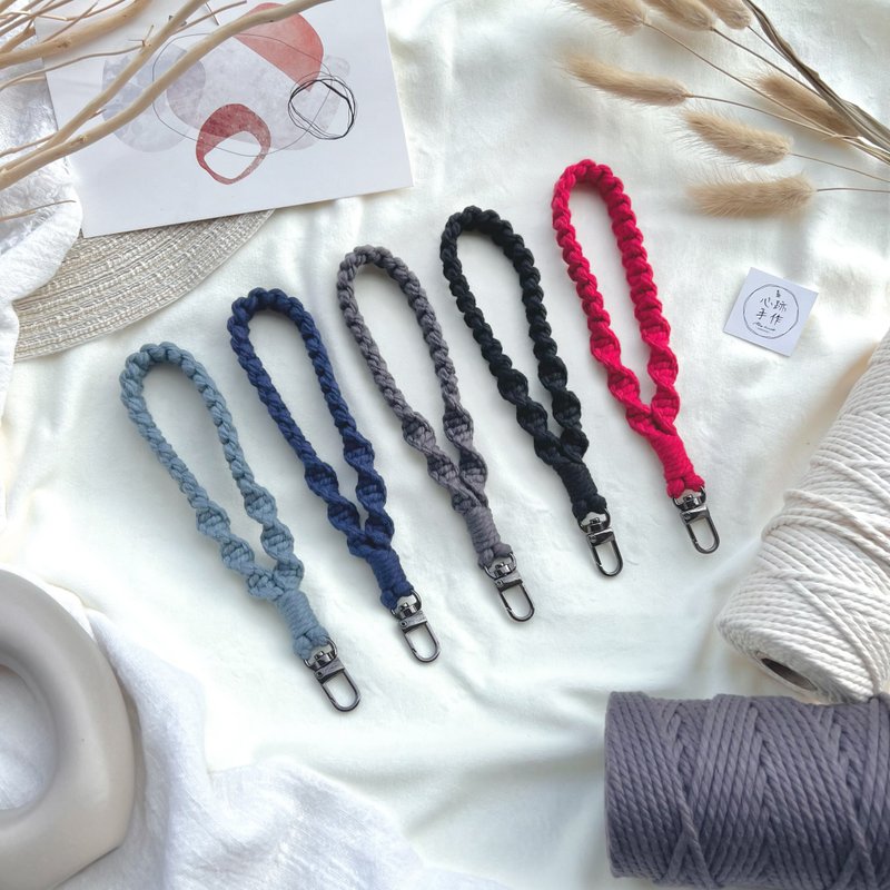 中性色系 双编手机挂绳 | 枪黑门型夹扣 - 手机配件 - 棉．麻 黑色