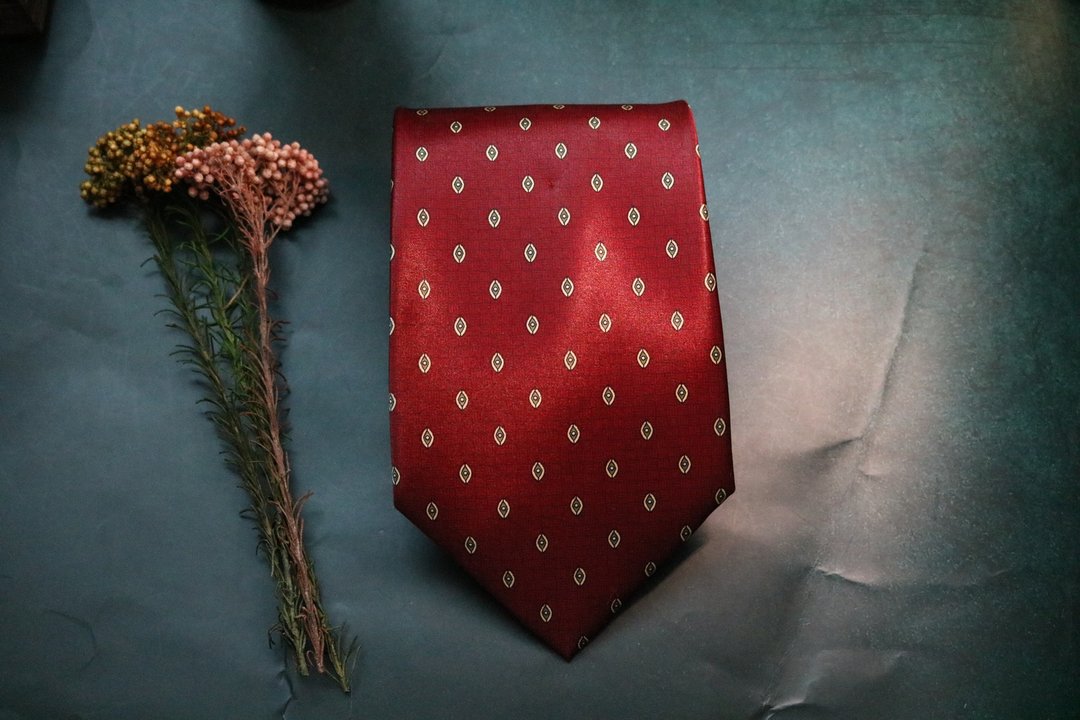 真丝圆点婚礼新郎领带桑蚕丝质感necktie - 领带/领带夹 - 丝．绢 红色