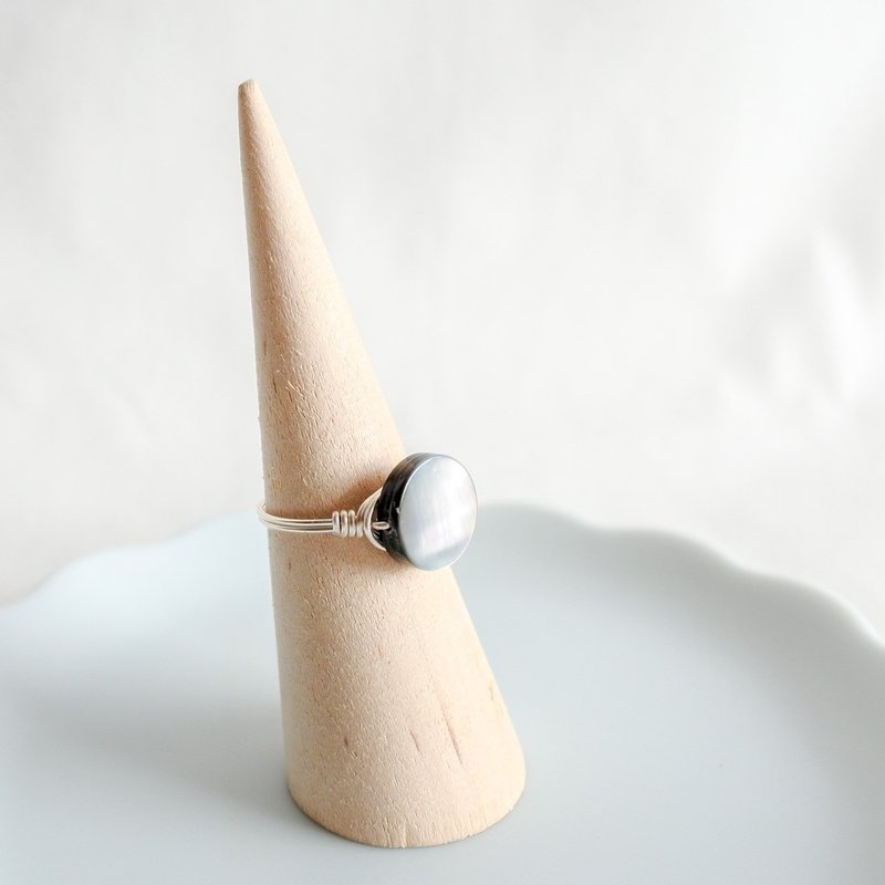 Shell – Small Grain – Silver Ring – Natural Stone Ring - 戒指 - 其他金属 透明