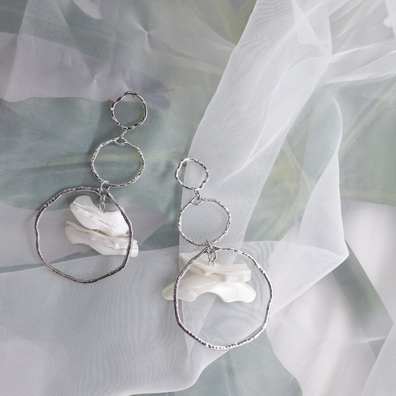 海洋系列_三环贝壳耳环 - 耳环/耳夹 - 贝壳 银色