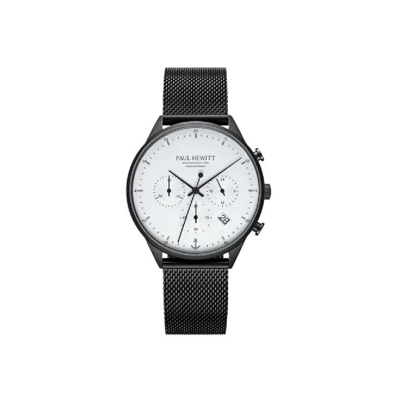 Watch Chrono Line Black White Mesh Black - 对表/情侣表 - 不锈钢 白色