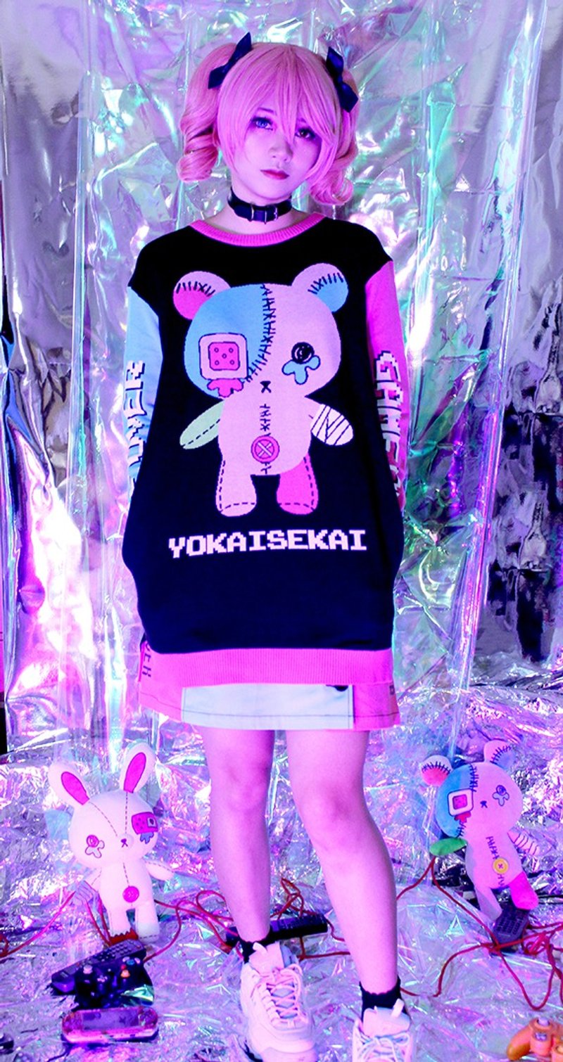 伤心熊熊 针织毛衣 - 中性连帽卫衣/T 恤 - 棉．麻 黑色