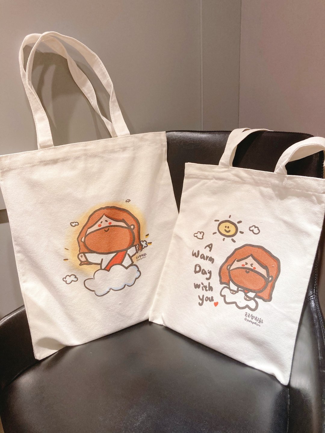 【天天与耶稣】与祢同行。系列帆布袋(大)长38 x 宽33cm - 侧背包/斜挎包 - 棉 卡其色