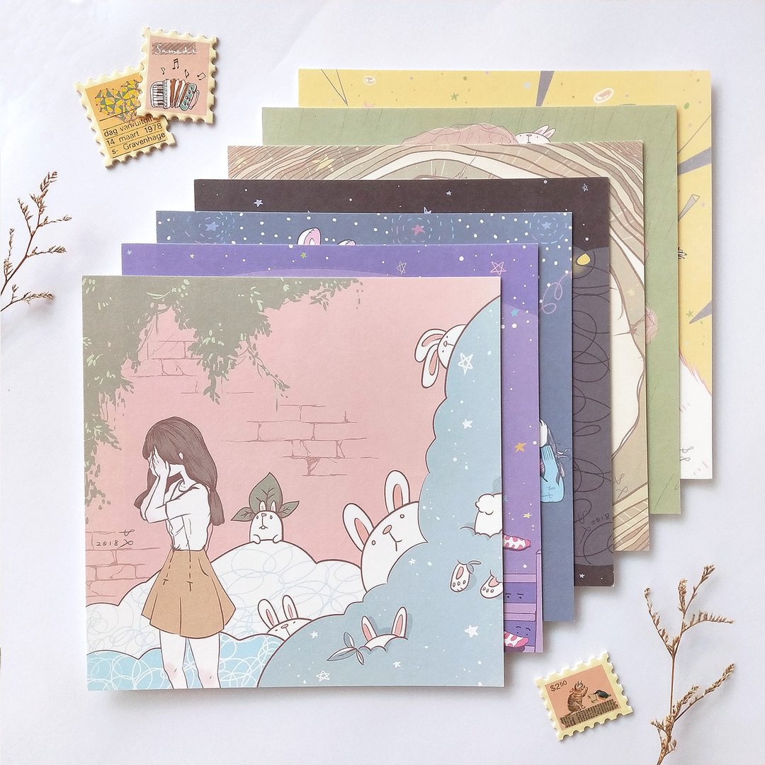 【插画明信片】逃跑少女(套组) - 正方形 - 卡片/明信片 - 纸 粉红色