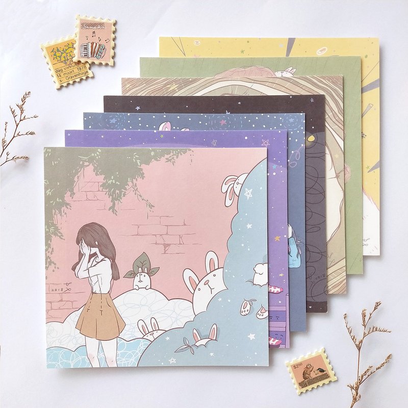 【插画明信片】逃跑少女(套组) - 正方形 - 卡片/明信片 - 纸 粉红色