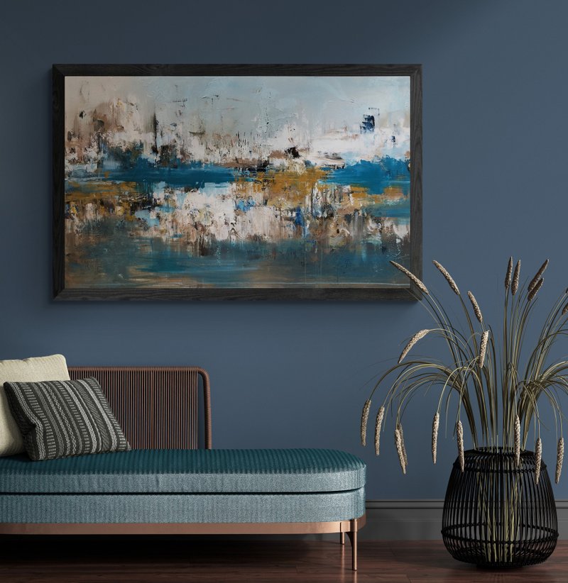 大型抽象风景油画布原画 - 墙贴/壁贴 - 棉．麻 灰色