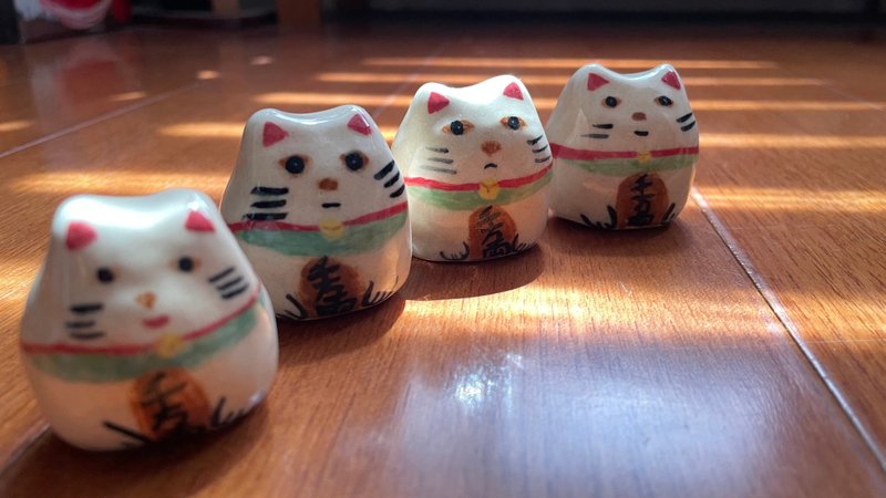 【物喜工作室】手作招财猫小公仔 - 摆饰 - 陶 白色