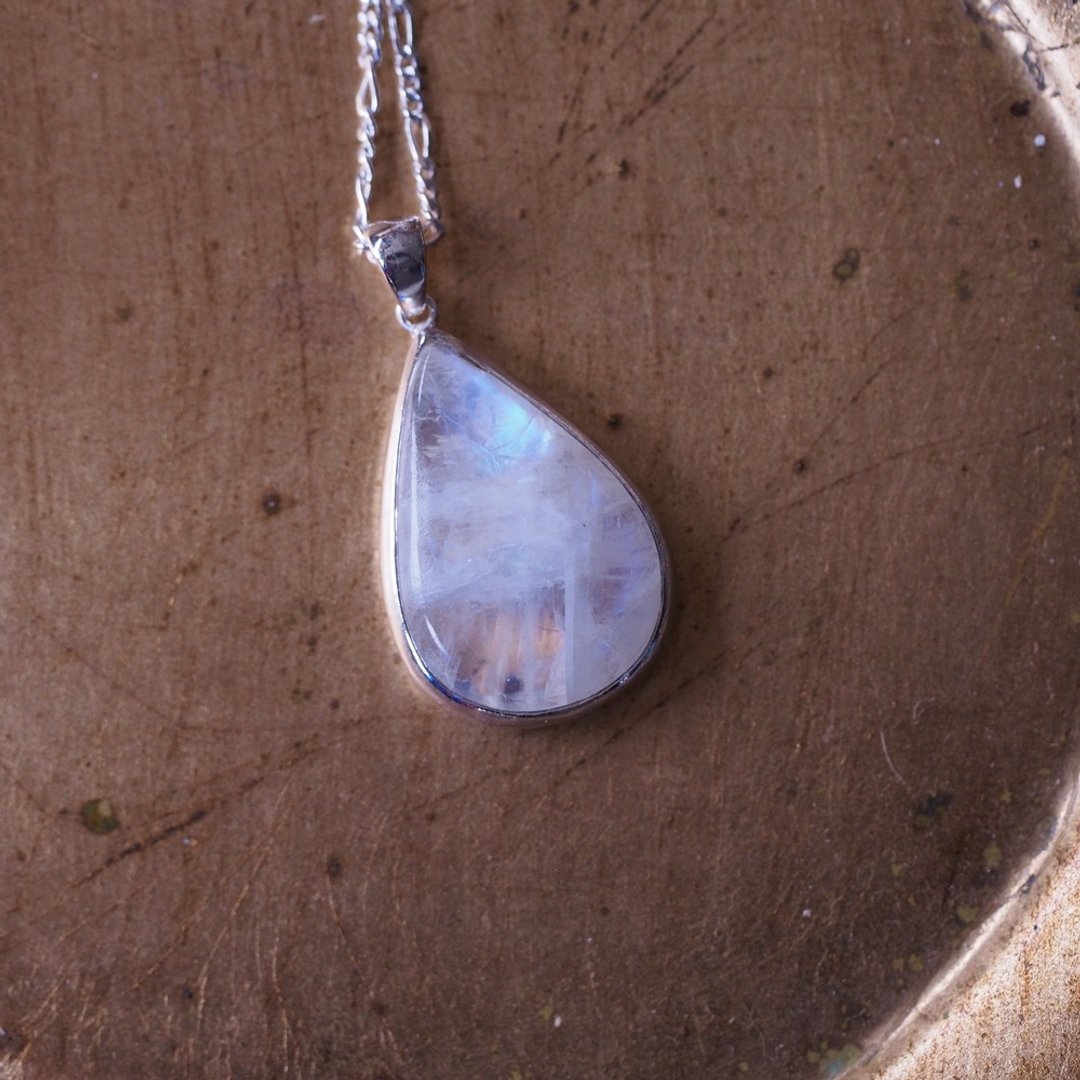 天然月光石 手工纯银项链 Moonstone Sterling Silver - 项链 - 半宝石 蓝色