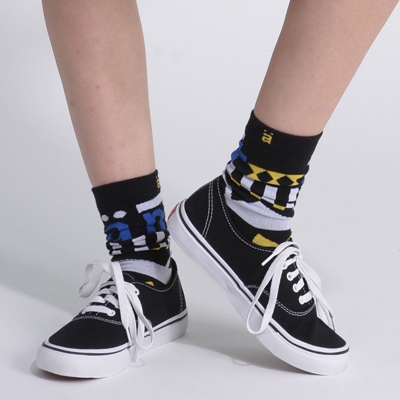 独家潮牌 欧美街头几何中筒纯棉保暖男袜女袜个性情侣袜 - 袜子 - 纸 蓝色