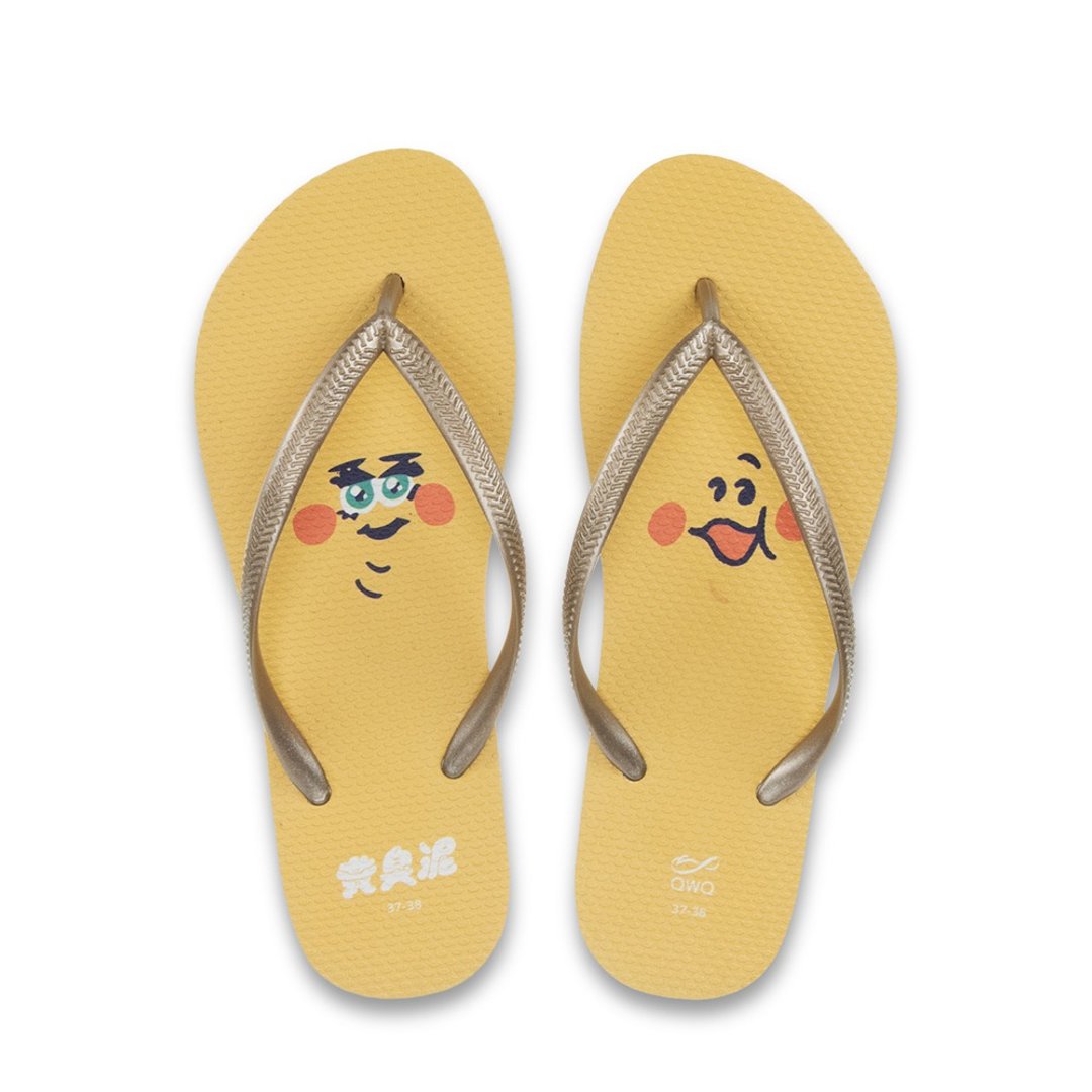 女款防滑夹脚拖鞋 黄臭泥人字拖 耐磨防水环保材质 大脸 沙金色 - 拖鞋 - 橡胶 多色